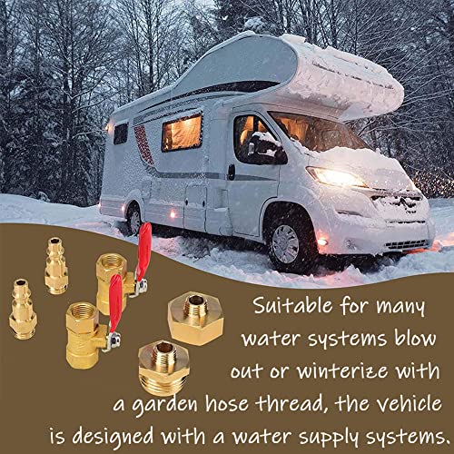 Image of Uenede RV Winterize Blowout Brass Adapter with Ball Valve, 1 /4 inch Air Quick Connecting Plug to 3 /4 inchGHT Male & 3 /4 inch GHT Female Thread