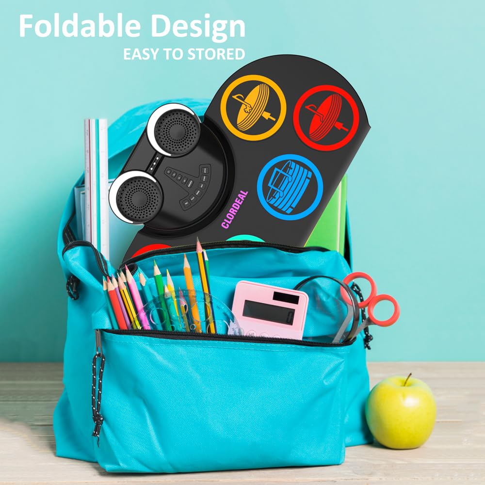 Schlagzeug Elektronisch, 9-Pad Digitales E Drum Set mit Lautsprechern/Kopfhöreranschluss, Tragbares Elektro Schlagzeug Kinder mit Bluetooth MIDI für Anfänger, 10 Stunden Laufzeit