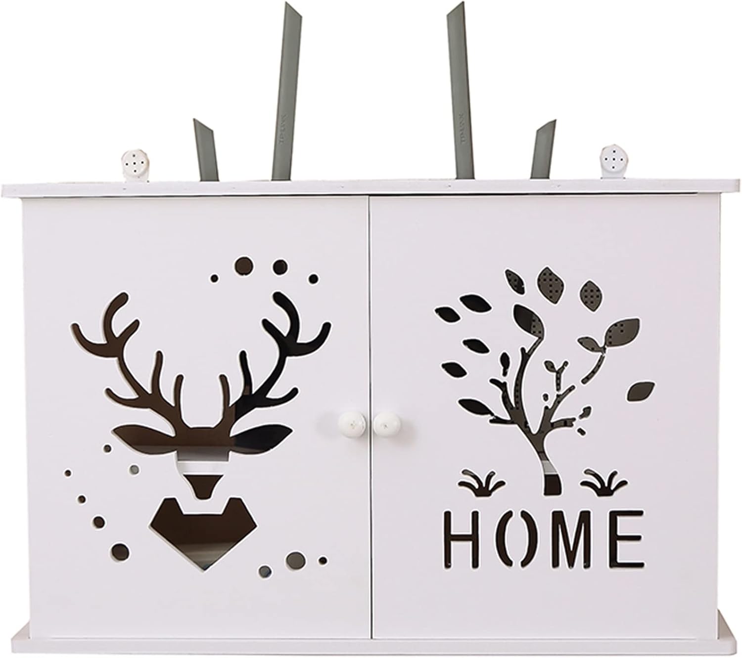 White Floating Shelves, Wall Mounted Router Storage Box, TV Lower Row