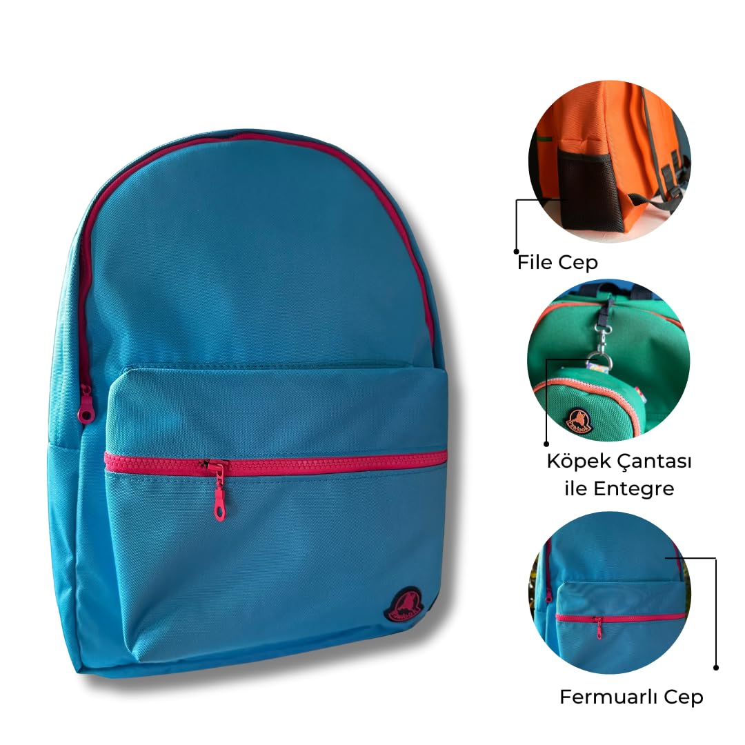 Pawlook Design, Sırt Çantası – Laptop Bölmeli, Su Geçirmez Ön Cepli, 15" Uyumu, Termos Bölmeli, Ayarlanabilir Askılı, Ergonomik, Mavi