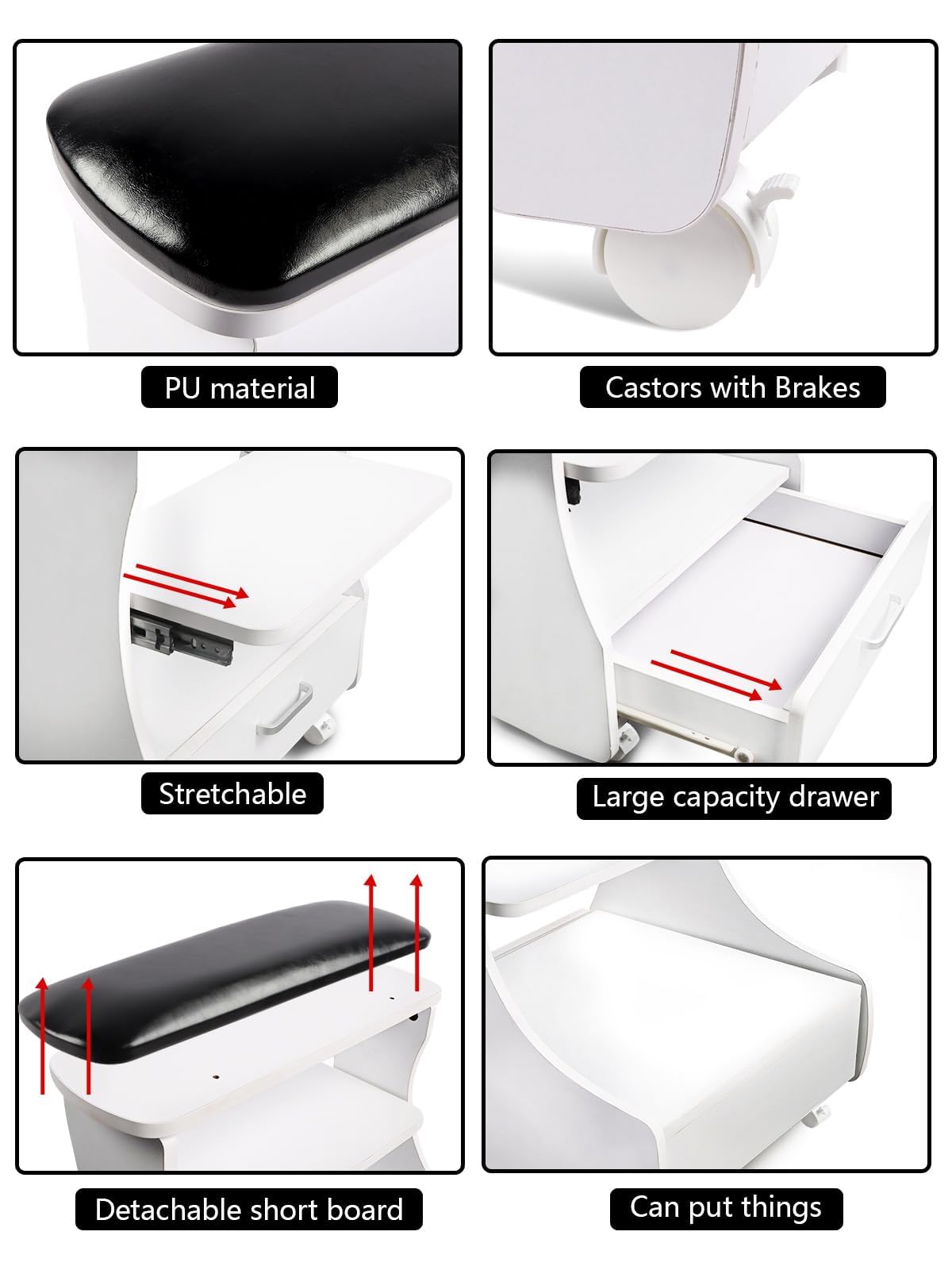 Kalolary Pedicure reposente, reposapiés de manicura con Ruedas PU Cuero para el hogar Belleza de la Belleza del reposapiés del pie de pie para Usar el salón del hogar (Negro Blanco)