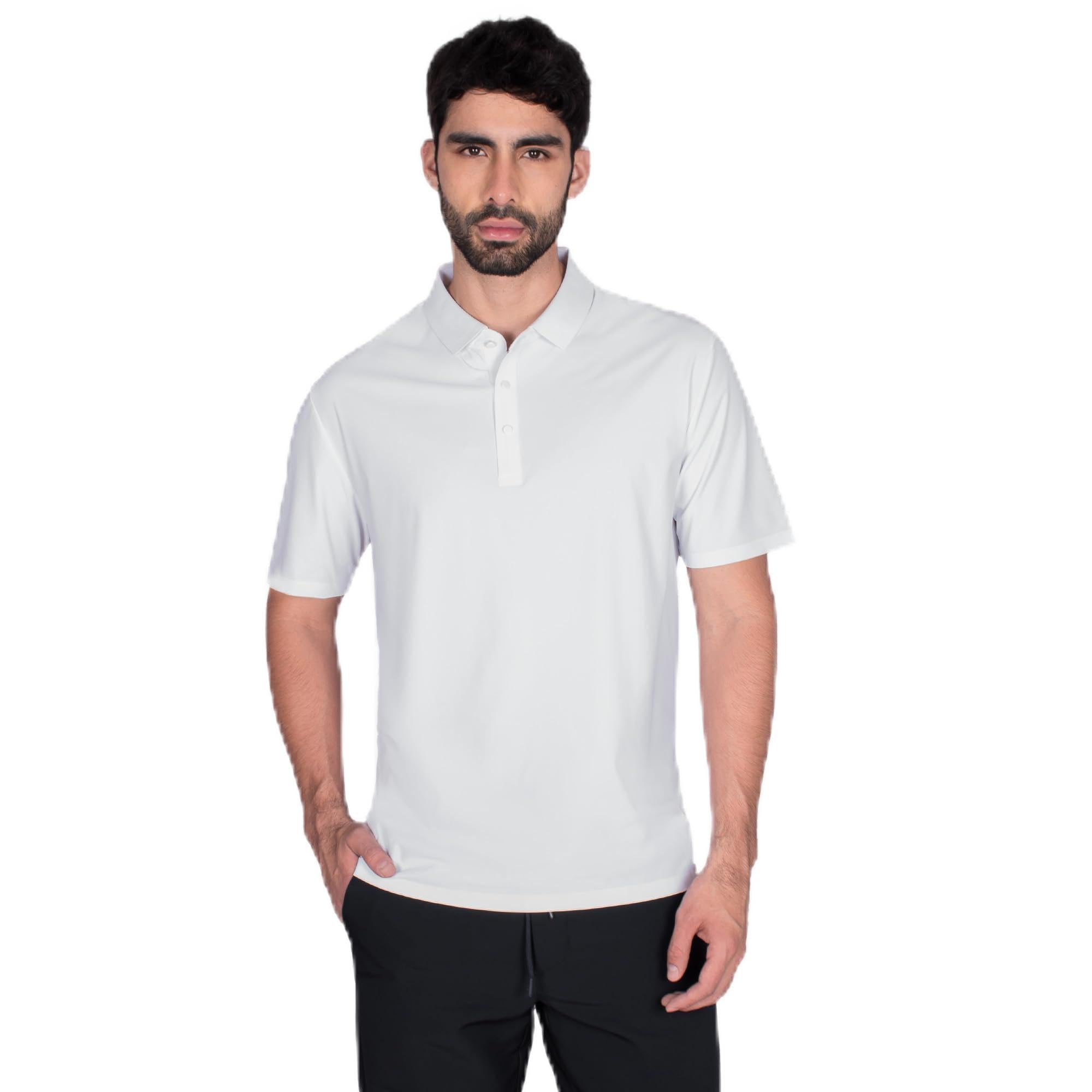 Generra Playera Polo de Poliamida para Hombre, Diferentes Colores, Manga Corta, Tecnología Luxe Fresh, Corte Regular, Sin Costuras Visibles (MX/US, Alfa, Chico, Mediano, Regular, Regular, Blanco)