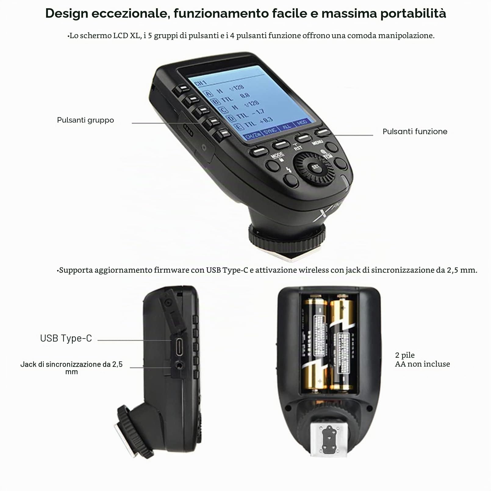 Godox Xpro-C E-TTL Flash remoto, wireless 2,4 G, trasmettitore remoto per flash, sincronizzazione ad alta velocità 1/8000s, sistema X, per fotocamere Canon EOS