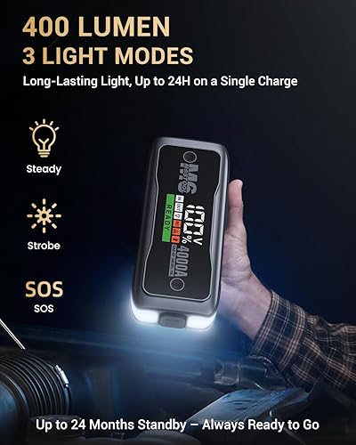 Miniatura 7 de MOSTOOL Arrancador M6 de 4000A con pantalla HD inteligente, caja de salto portátil de 12 V y paquete de refuerzo de batería de automóvil con puerto