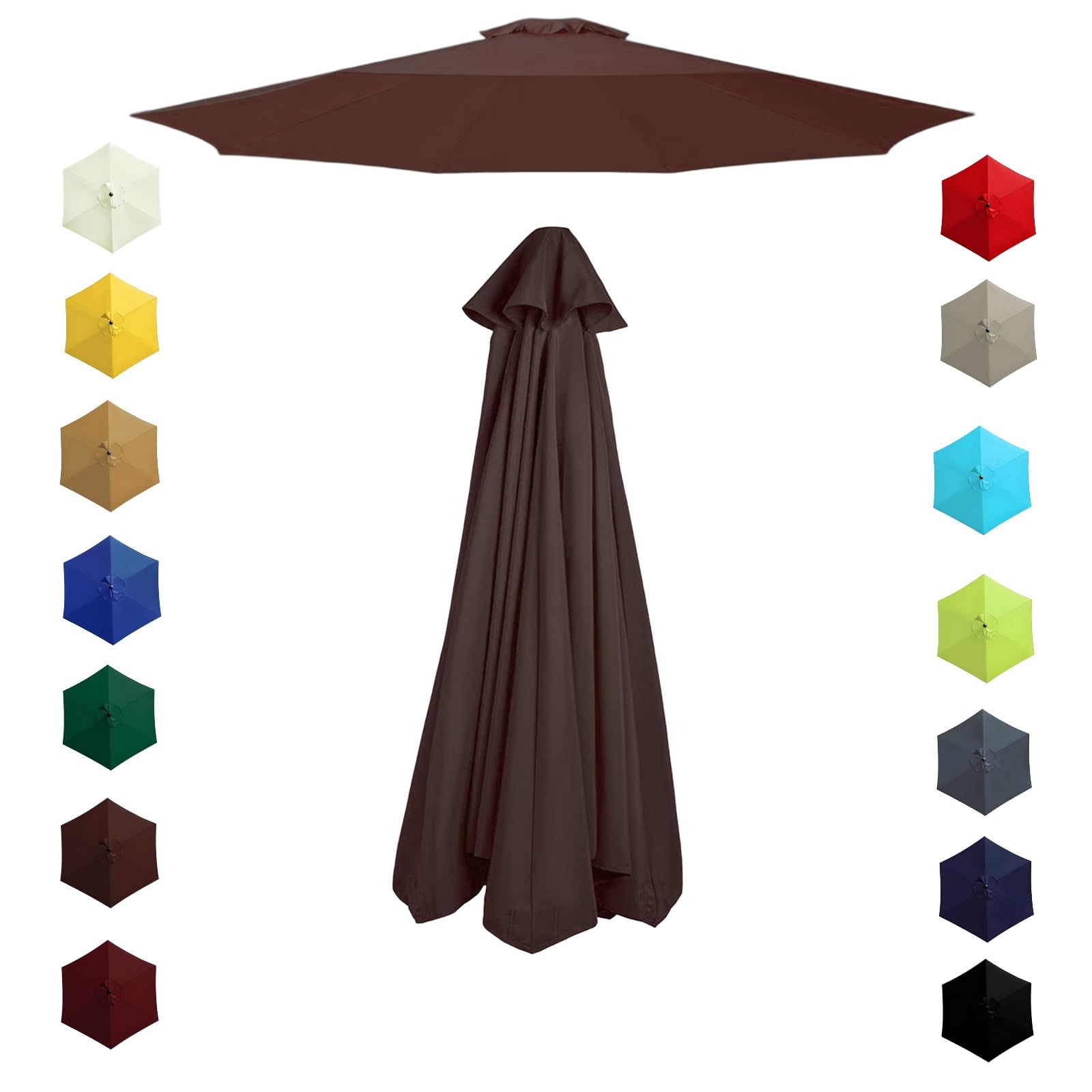 200cm 230cm 270cm 300cm 6/8 Ribs Garden Replacement Parasol Canopy, Replacement Parasol Top Canopy Fabric Cover for Garden Patio Outdoor, Waterproof Sun Umbrella Cloth(Coffee,2.30m/6 Arms)