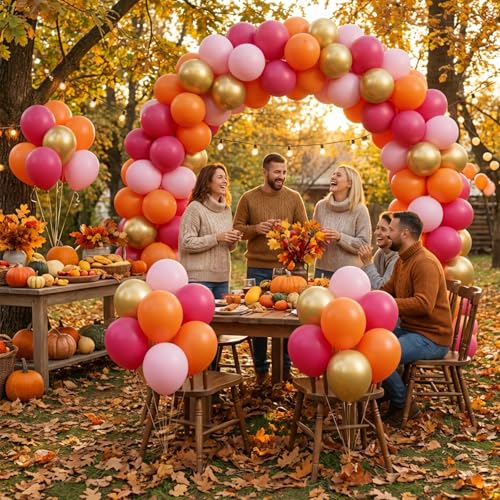 Image of KBZVNAF Pink Orange Gold Latex Balloons - 60 Pack 12 inch Orange Pink Metallic Gold Party Balloons for Birthday, Baby Shower, Wedding, Bridal Shower Party Decorations