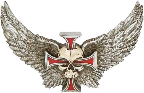 Ebros Gift Ángel gótico cráneo alado con cruz de crucifijo rojo decoración de pared placa tiempo espera a nadie hombre guardián ángel calavera con
