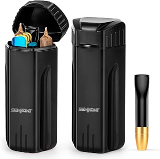 Pre-Rolled Cone Storage Box, Flip Top 4 Hole Cigarette Case, Anti-Pressure Sealed Tank, Accessories Case With Metal Filter Tip and Lighter Storage