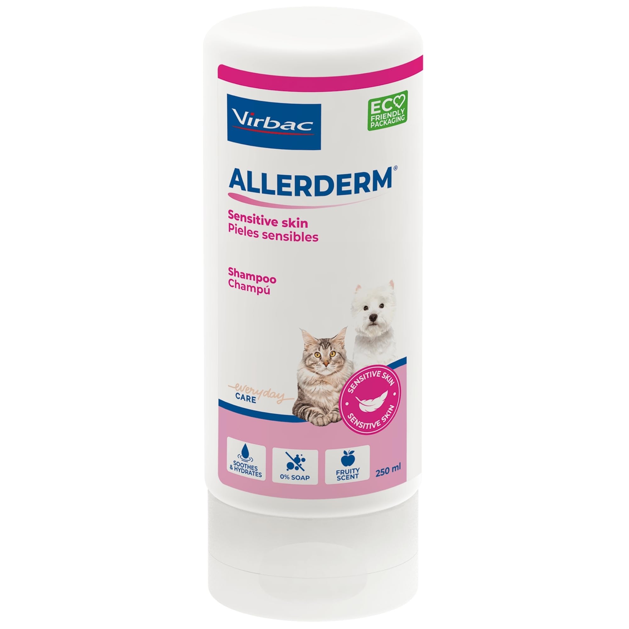 Allerderm Shampoo Dogs & Cats with Sensitive Skin. Calms & Moisturises - Soap-free - Apple-scented. 250ml Bottle