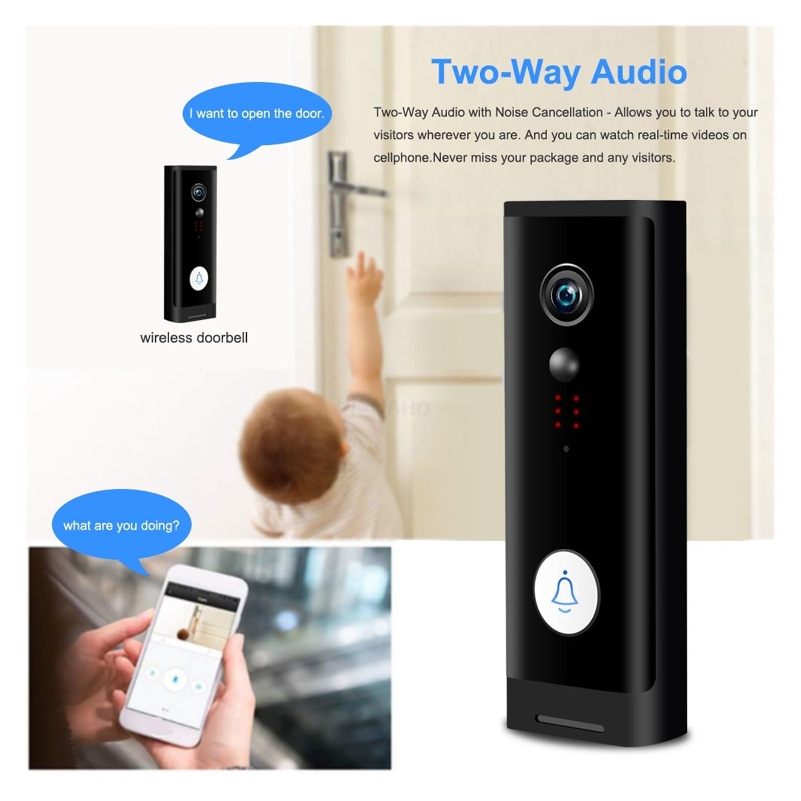 Interphone Visuel Intelligent De Caméra De Sonnette De WiFi De WiFi avec La Vision Nocturne sans Fil De Caméra De Sécurité À La Maison De Carillon(Size:Option 2 White)