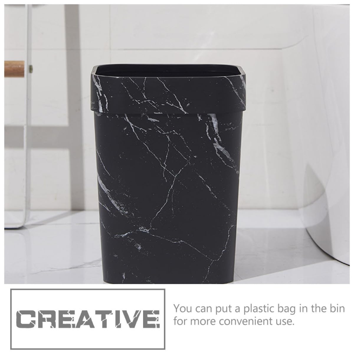 Baluue Cestino per Rifiuti Quadrato in Plastica 14L Nero Anello di Pressione Contenitore per Spazzatura da Bagno e Ufficio Cestino per Carta da Domestico per Soggiorno e Dormitorio