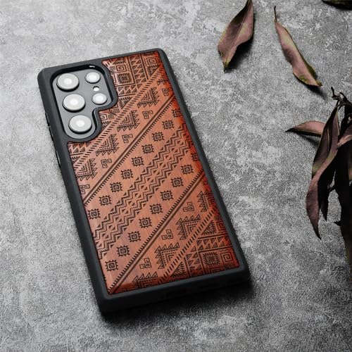 Cadeau idéal : coque Galaxy S22 Ultra en bois gravé aztèque