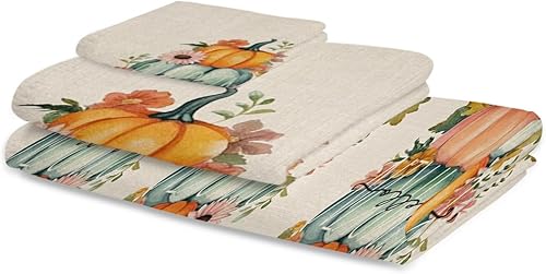 Miniatura 2 de Harvest Pumpkin Bath Towels for Bathroom Set - Luxury Towels Gifts for Women,Quick Dry Beach Kitchen Hand Hair Face Yoga Workout Gym Towel and Dish