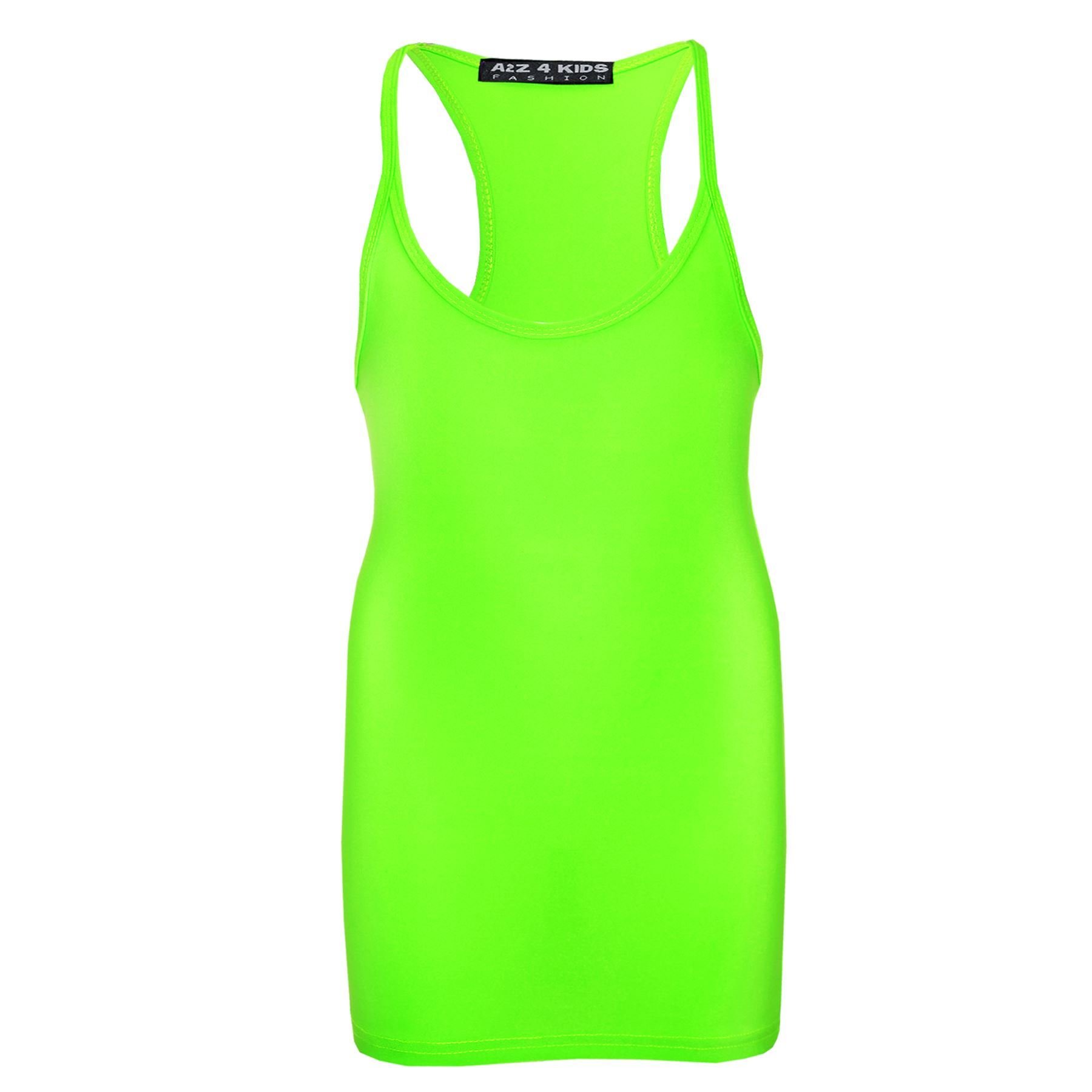 Kids Girls Childrens Vest Top - Racer Vest Neon Green 5-6