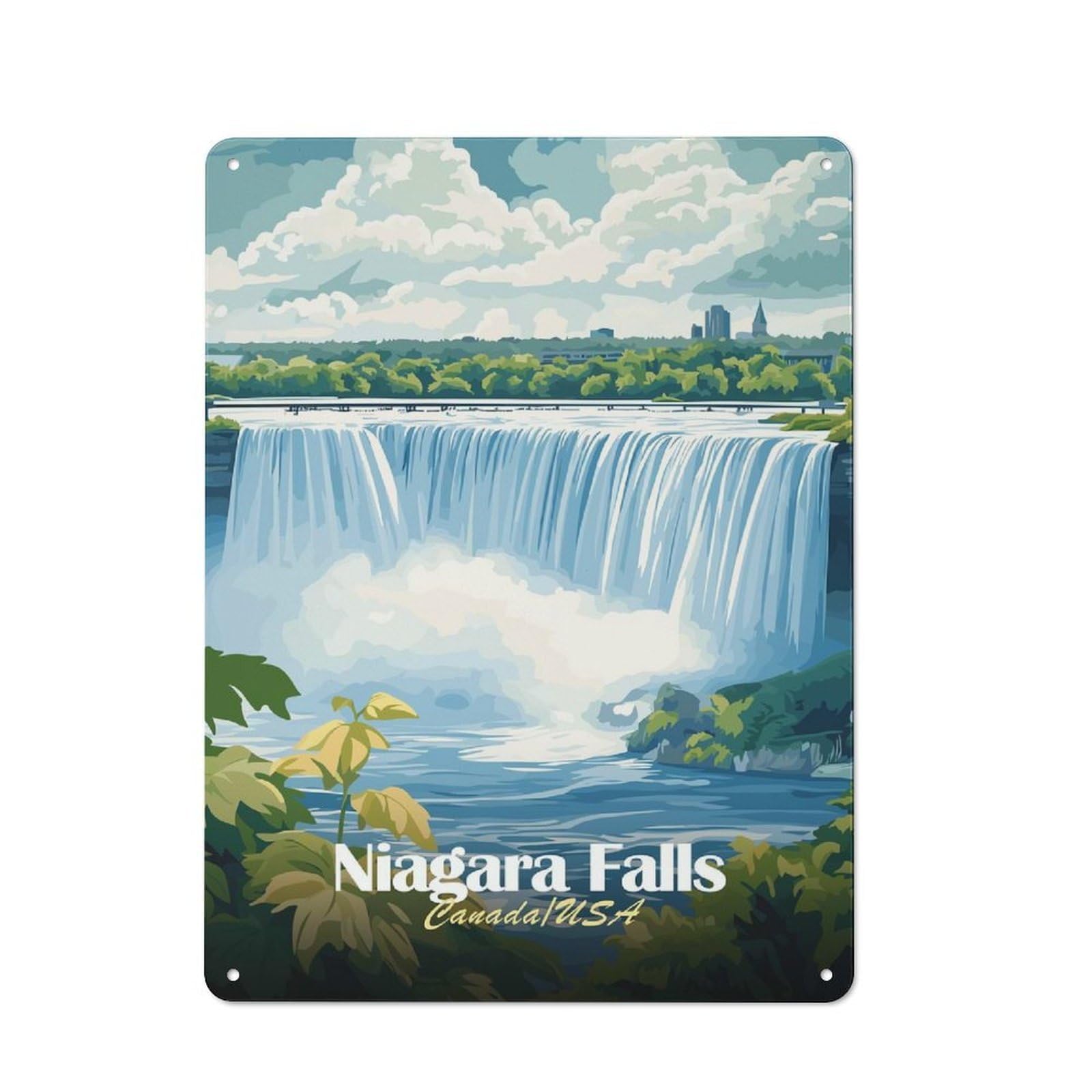 Junmoney Style-20 Retro Metal Wall Sign 40X30cm With Niagara Falls Canada Usa Illustration For Hallway Wall, Suited To Hallway Decor Lovers