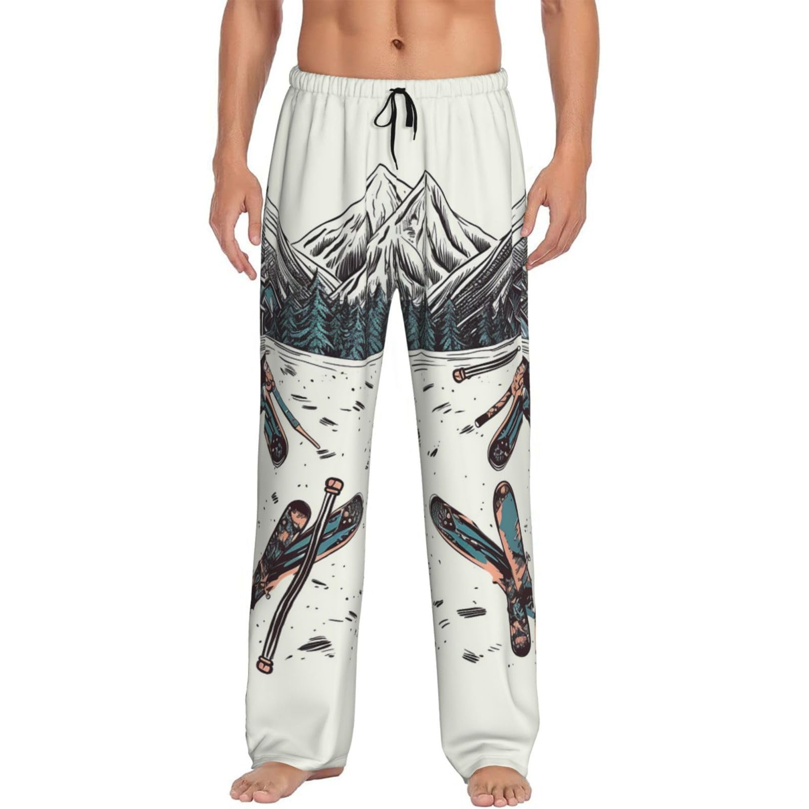 Skiing With Gear Set Men'S Pajama Pants Loose Leisure Loungewear Lie In Bed Sofa With Pockets Elastic Waist