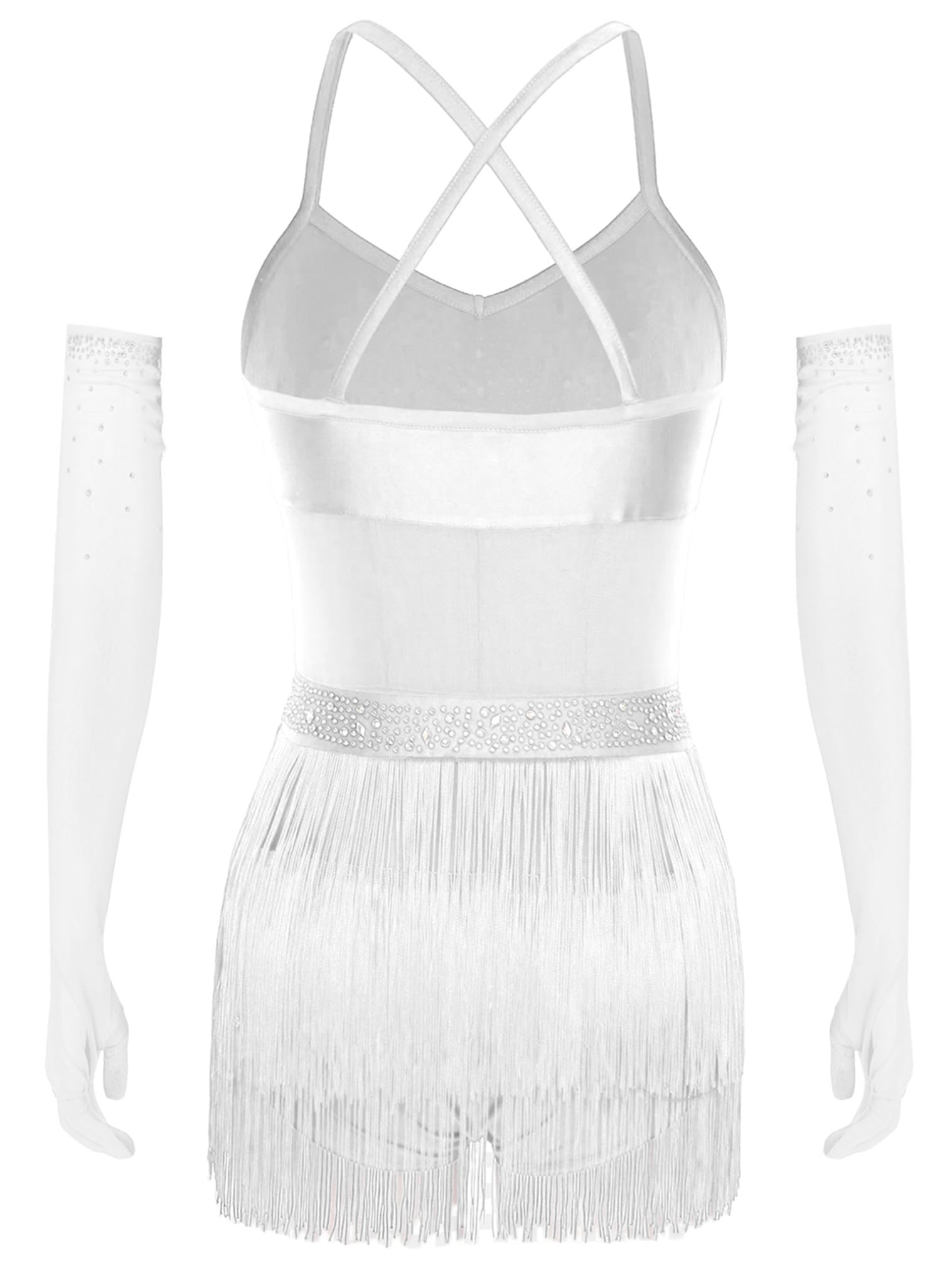 JEATHA Maillot De Baile Latino para Mujer Vestido con Flecos Lentejuelas Traje De Baile Salsa Cha Cha Rumba