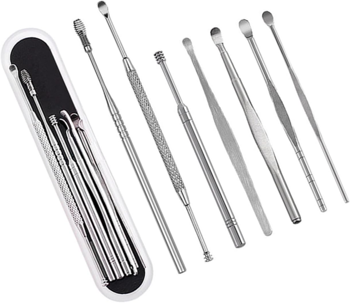 7pcs Stainless Steel Ear Wax Remover and Ear Wax Cleaner Kit with Storage Box Gentle Earwax Removal Tools for Home and Travel