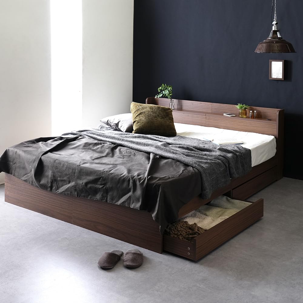 木製クイーンベッドフレーム 引き出し収納付き ARTTOWN チェストベッド クイーン 収納 (本体ベッドフレームのみ