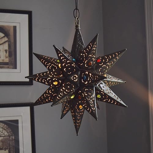 Miniatura 6 de Luz colgante de estrella de hojalata morava de 18 pulgadas - corte de flores con canicas