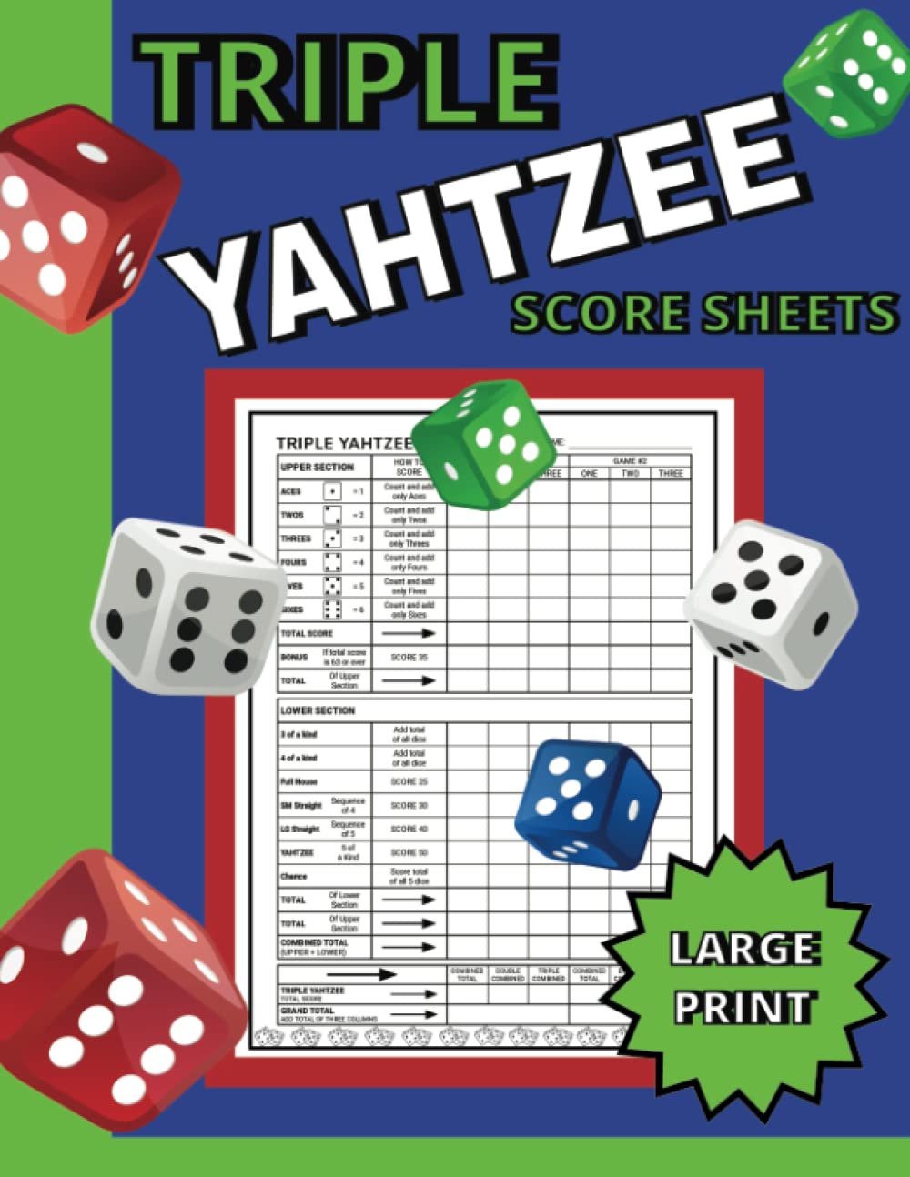 Buy 1000 Triple Yahtzee Large Print Score Sheets: Large Print 8 5 quot X 11 Buy 1000 Triple Yahtzee Large Print Score Sheets: Large Print 8 5 quot X 11