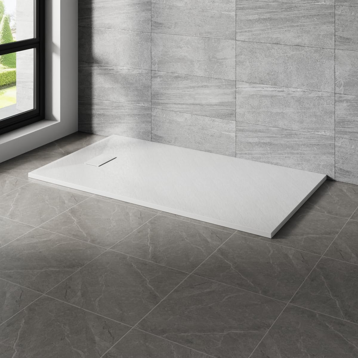 Nrg White 1600X900mm Rectangle Shower Base Tray Smc Slate Effect Slip-Resistance Bathroom Shower Enclosure Tray