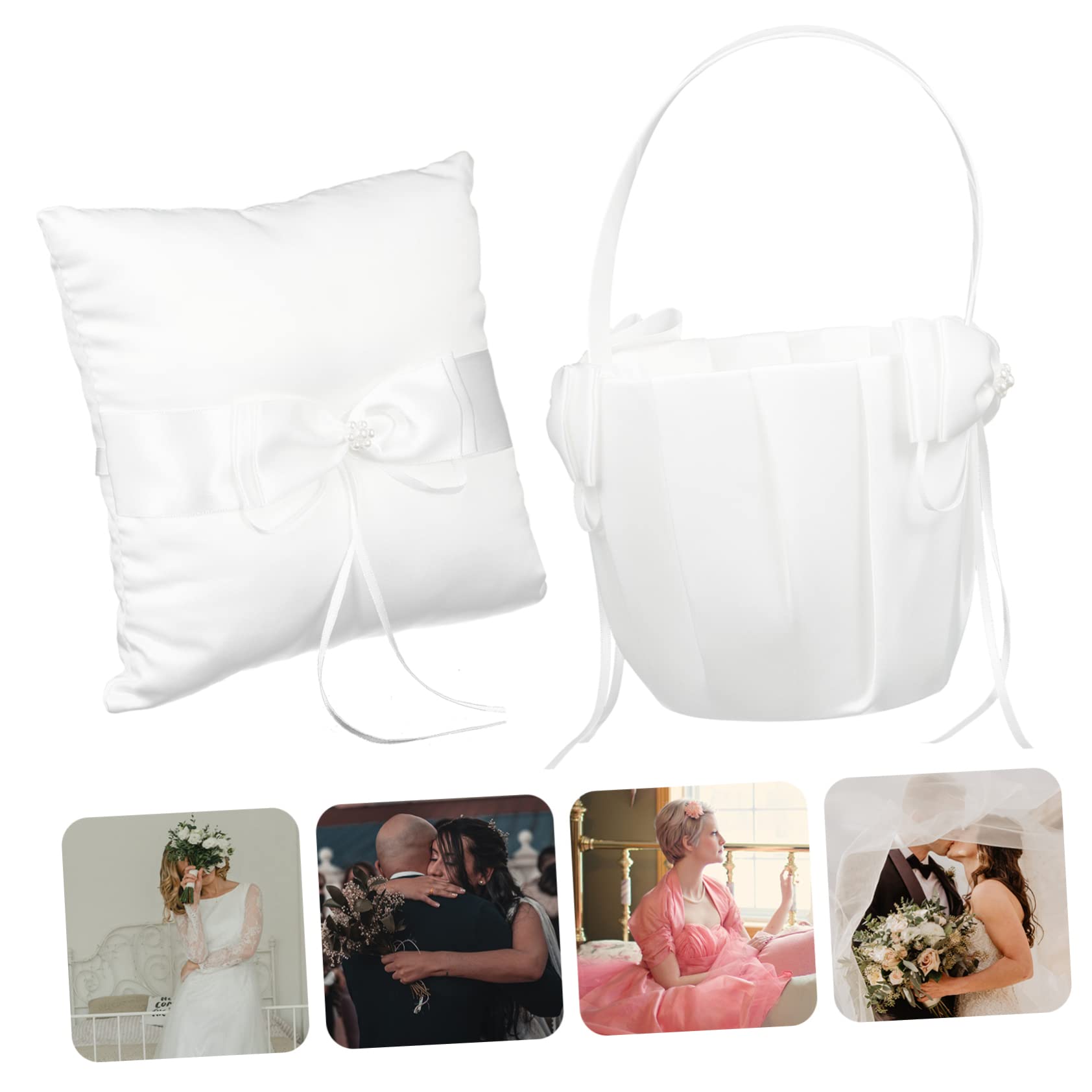 COLLBATH 2 Stück Hochzeitskorb aus Stoff Weiß für Ringkissen und Blumenmädchen bei Hochzeit oder Feier