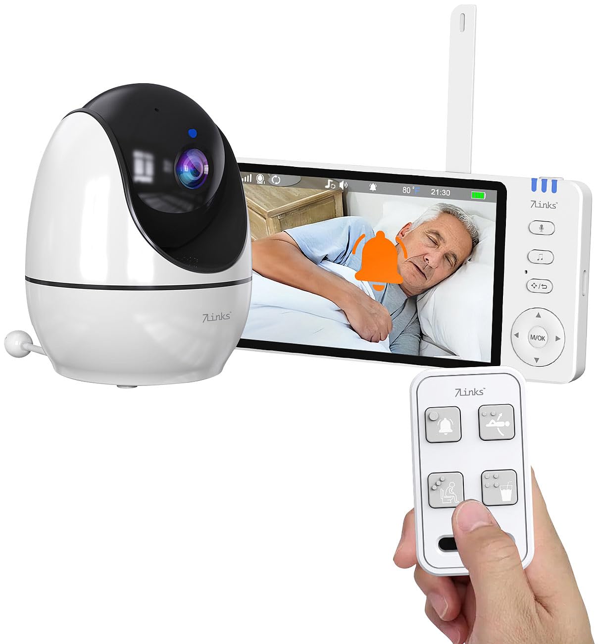 7links Babyphone für Senioren: HD-Video-Seniorenkamera, Schwenk- & neigbar, mit Notruf-Fernbedienung (Senioren Babyphone mit Kamera, Baby-Monitor-Kamera, Küche)