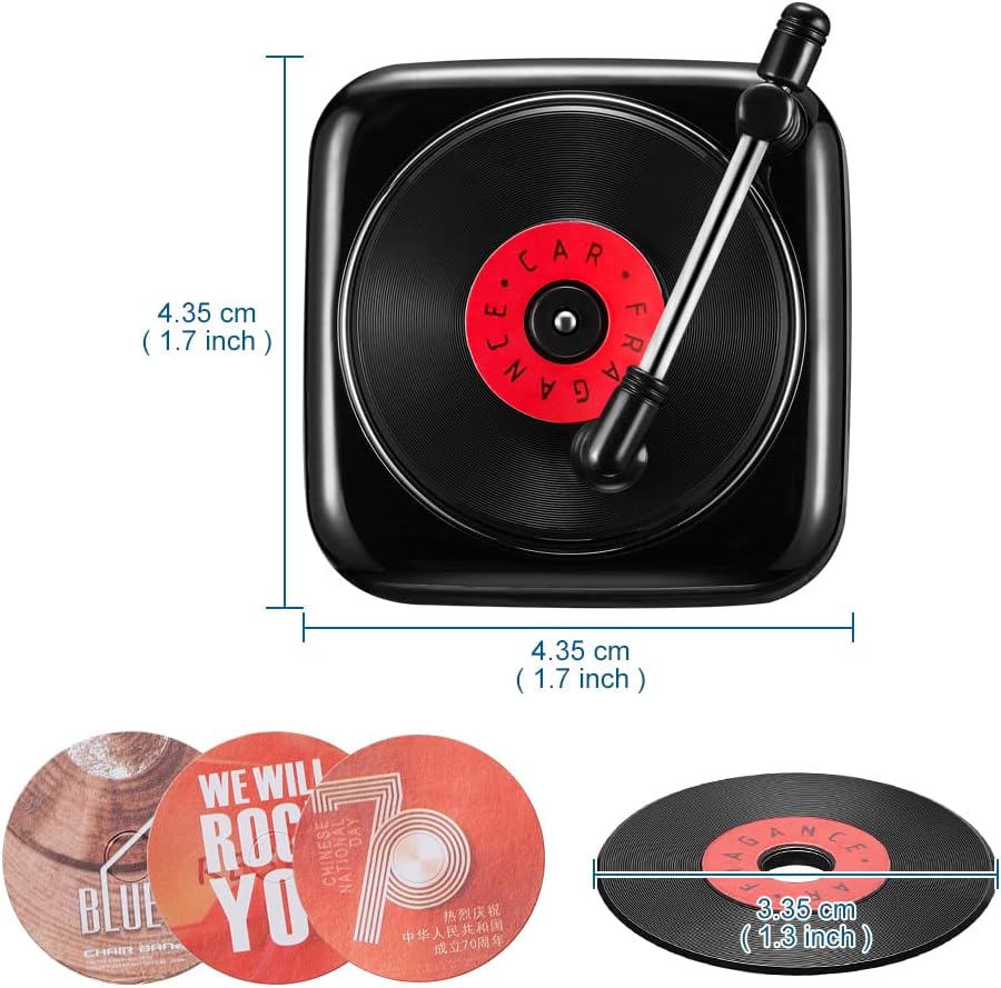 Record Player Car Vent Clips Air Freshener Retro Style Album Cover Car Air Conditioning Outlet Clip Fragrance Diffuser Car Interior Decoration Accessories, Black image 2