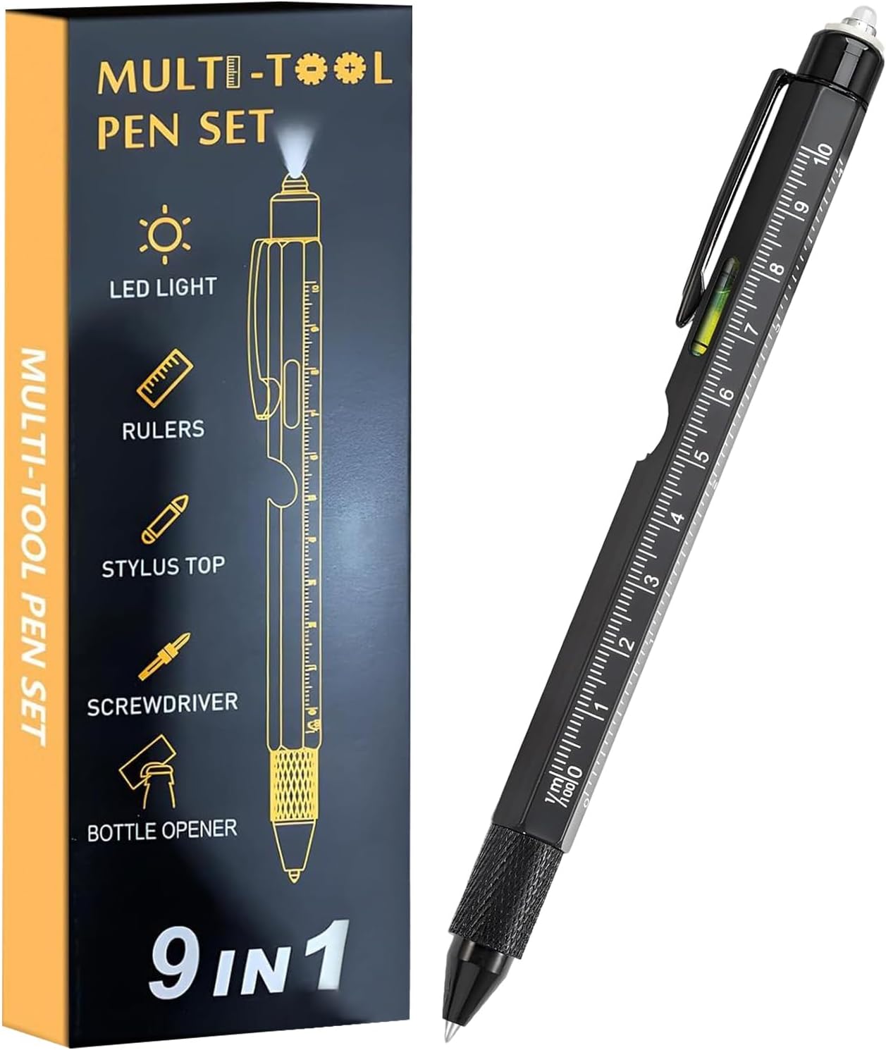 Multifunction 9-in-1 Pocket Software, Alloy & ABS Compact Gadget with LED Mild, Scale, Screwdrivers, Bottle Opener, Contact Pen, Cellphone Holder for On a regular basis Use