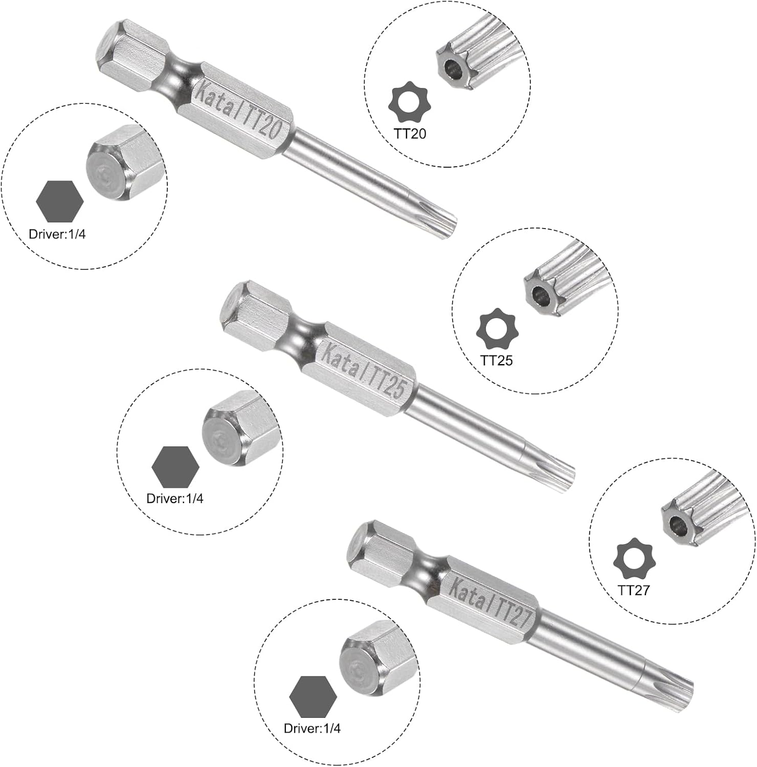 HARFINGTON TT20-TT45 Magnetic Security Star 7 Point Screwdriver Bit 1/4" Hex Shank 2" Length