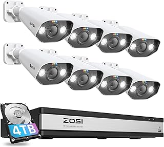 ZOSI 16CH 4K PoE Security Camera System with AI Person Vehicle Detection,8Pcs 5MP Outdoor Spotlight PoE IP Cameras,Two Way Audio,Color Night Vision,8MP NVR with 4TB Hard Drive for Home 24-7 Recording