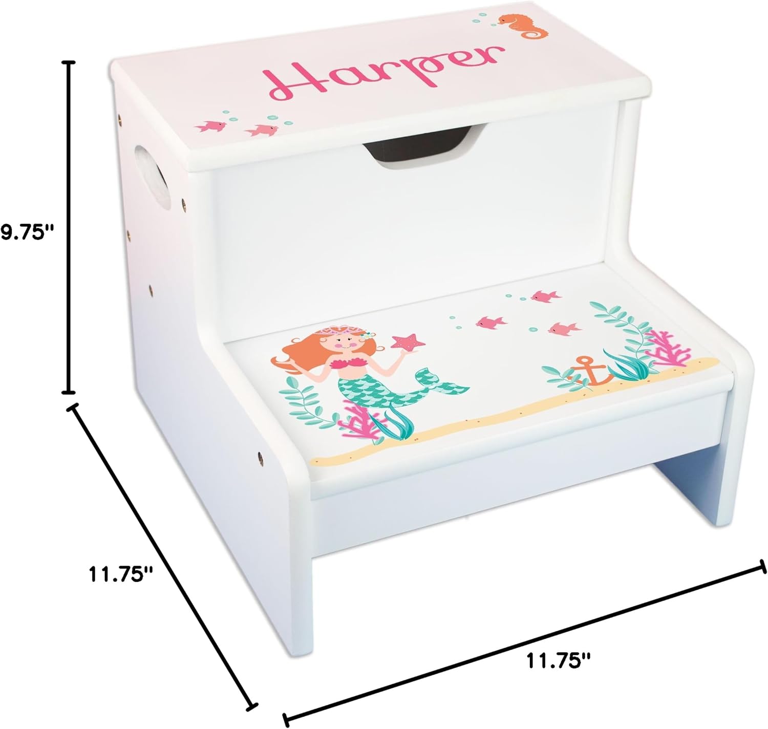 My Bambino Personalized Kids Step Stool | Mermaid Storage Step Stool | Custom Name Toddler Bathroom & Kitchen Helper | Great Baby Gift