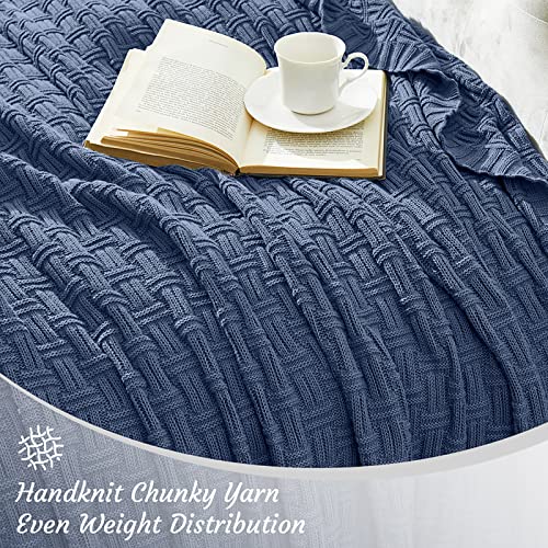 Image of TREELY 100% Cotton Knitted Throw Blanket 60 x 80 Inches, Dusty Blue