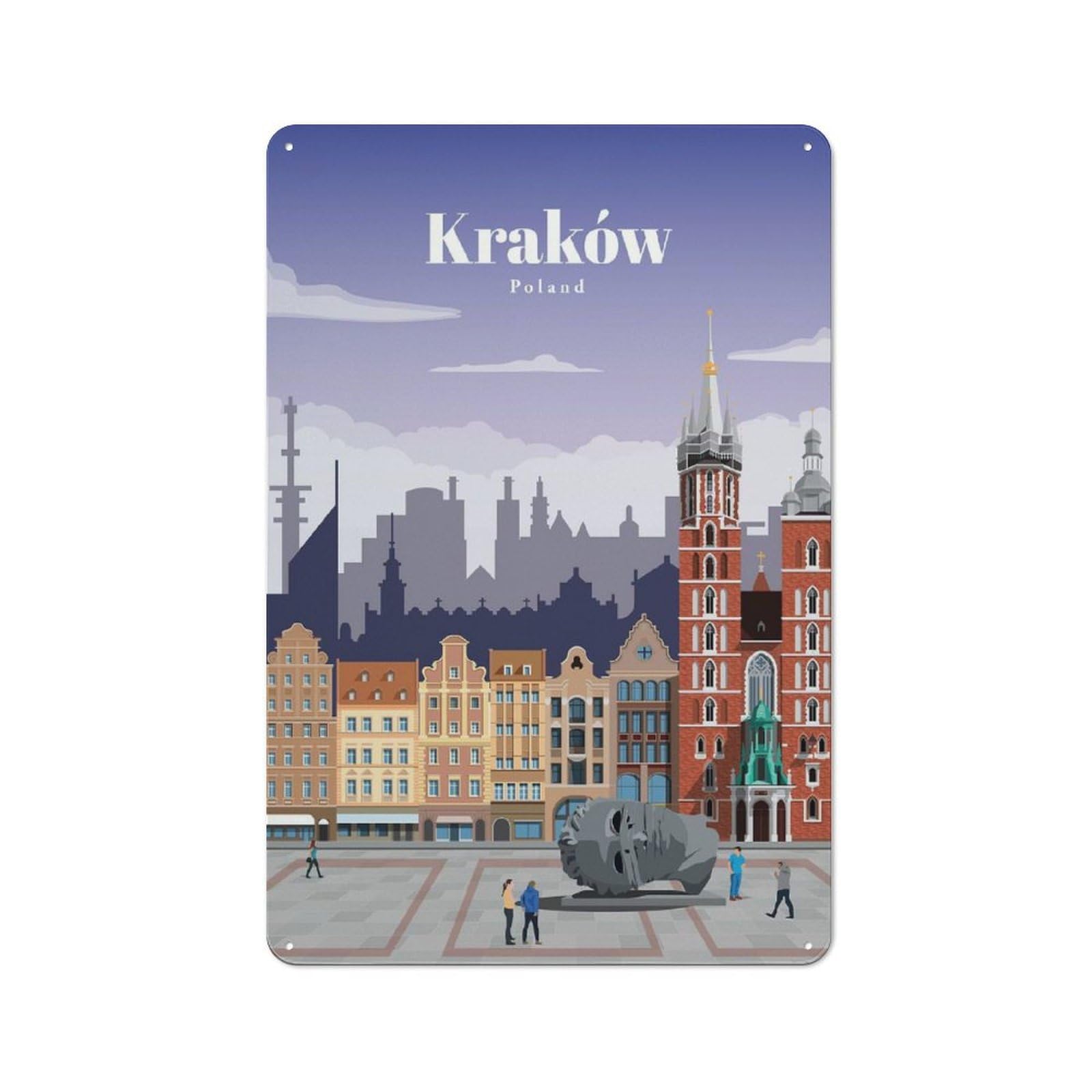 Travel to Krakow Rustic Metal Sign 30x20cm for Café Or Restaurant, Suited to Café Owners And Decorators