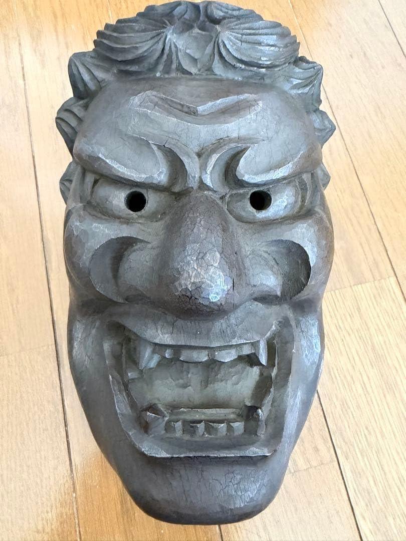 Amazon.co.jp: 木彫 仁王面 鬼面 魔除け 般若面 木製 面 古民具 レトロ