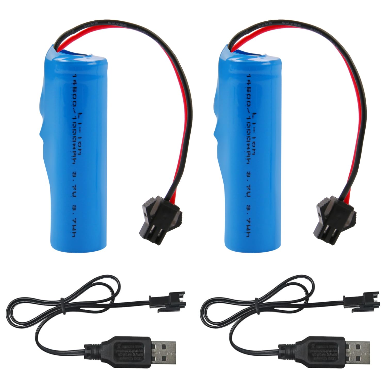 3.7V 1000mAh Li-ion Rechargeable Battery 2-Pack with USB Charger, SM-2P Plug for Remote Control Toy Cars - Compatible with E35, DE38, DE40, DE42, DE44, DE45, DE50, DE55, DE68, TB202, TM141 Models