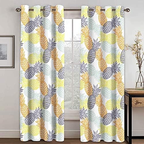 Daesar 2 Panel Blackout Curtains for Bedroom, Window Curtains Thermal Pineapple Bedroom Curtains White Multicolour Polyester Curtain 54x108 inch