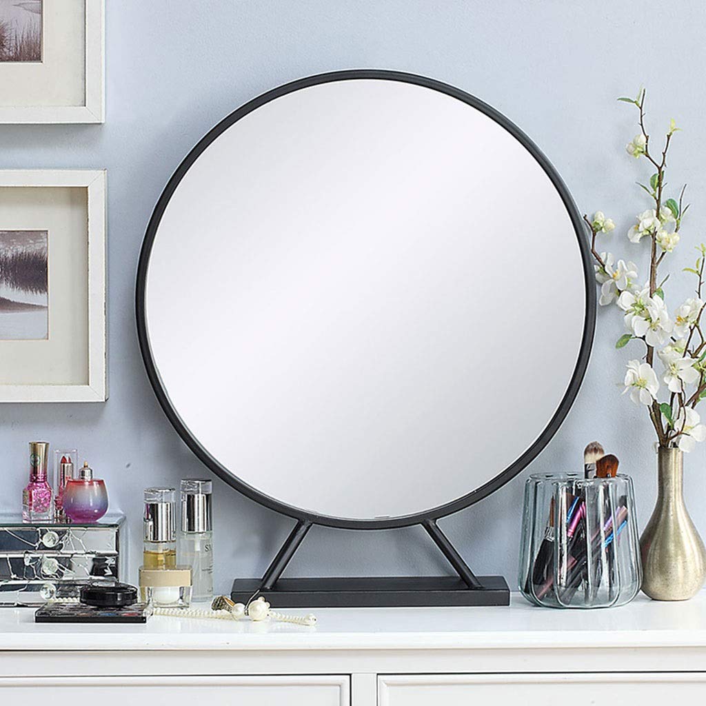 Amazon Rxy 鏡 ミラーのホールダー 化粧鏡を包むヨーロッパの簡単な円形のテーブルが付いている北欧の浴室用ミラー Color Black サイズ 60cm ミラー 鏡 オンライン通販