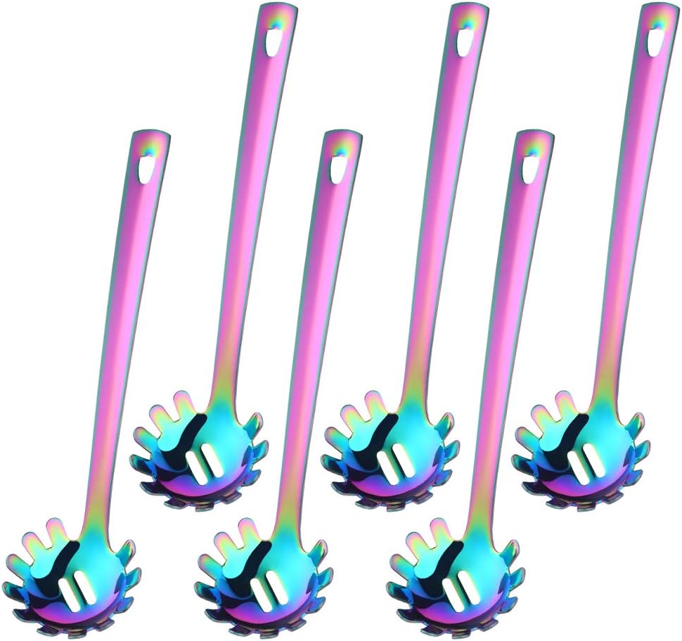 Spaghetti Server Set of 6, Dongbo Stainless Steel Pasta Fork Slotted Spoons, Rose Gold