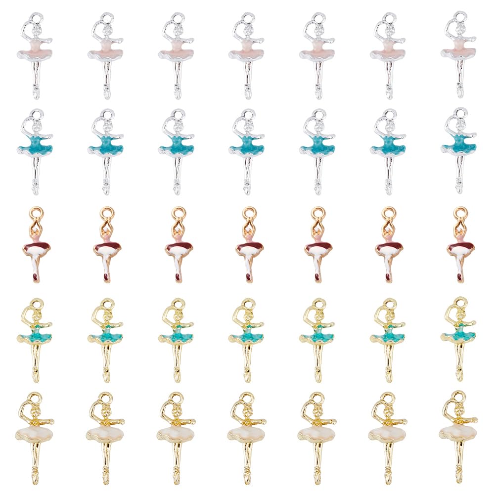 DICOSMETIC 30Pcs 5 Colors Alloy Ballet Charms Ballerina Charms with Multi-Colored Dress Pendants 27x11x9mm Tiny Dancer Charm Collection Pendants for DIY Jewelry Making, Hole: 2mm