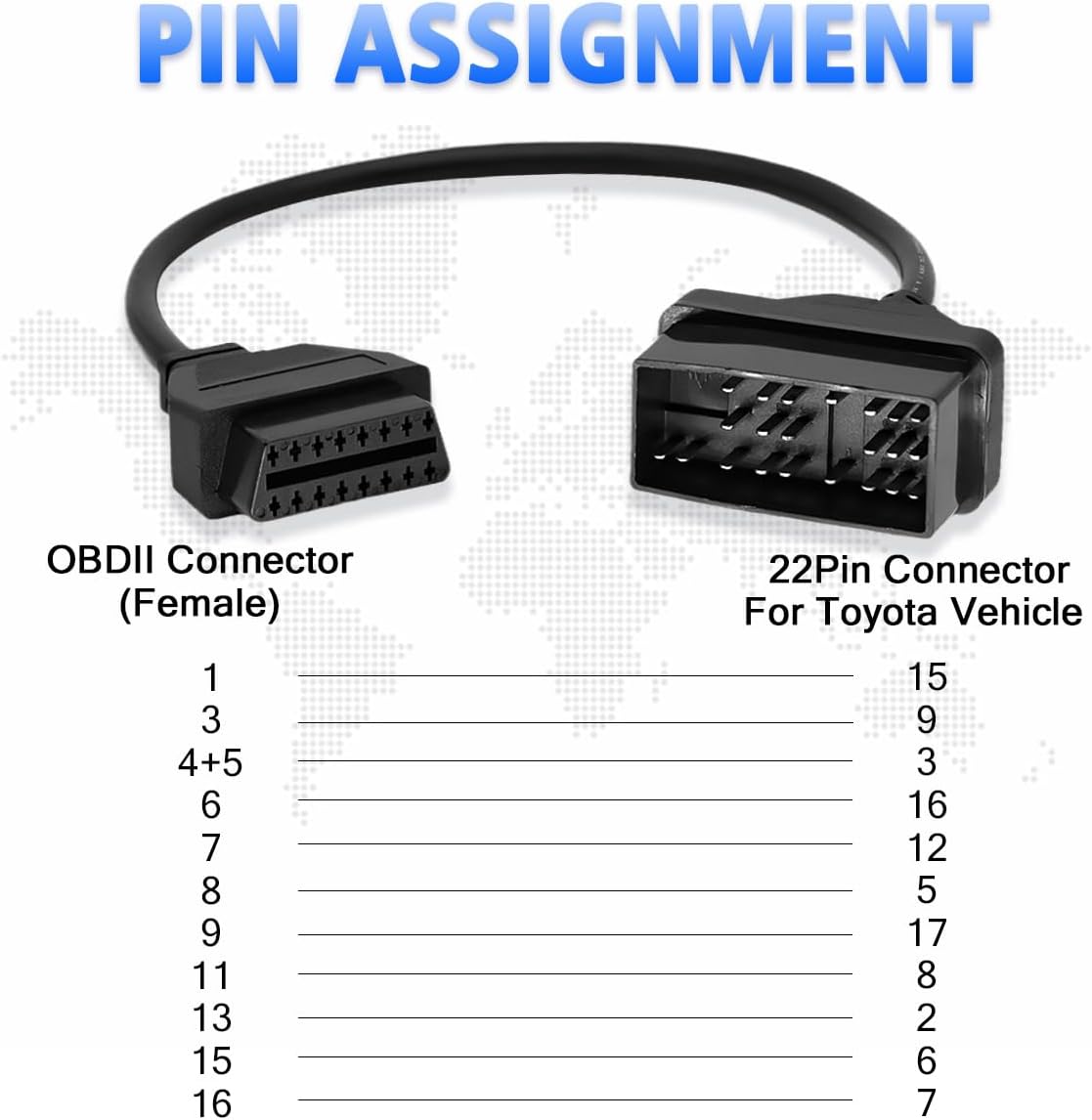 Pin Assignment Diagram for 22-Pin to 16-Pin Adapter