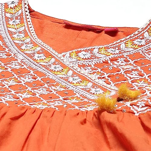 Image of BIBA Cotton Solid Gathered Semi-Formal Kurta With Salwar