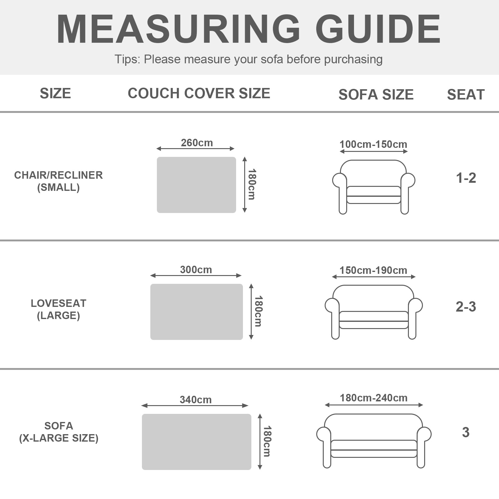 OstepDecor Sofa Überzug Chenille Sofabezug, Couch Überzug 1/2/3/4 Sitzer, Kratzfest Hund Katze Sofa Cover, rutschfest und babyfreundlich, Sofaüberwurf (Reines-Grau 180 x 260 cm)