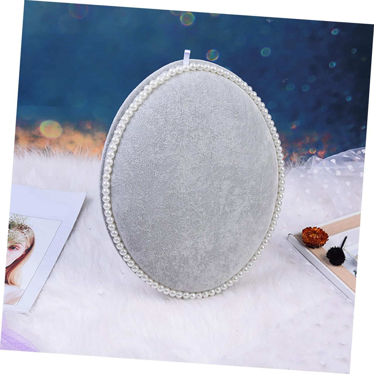 Earrings Storage Organizer Wall-mounted Jewelry Display Stand Large Oval Pearl Panel Velvet Finish Jewelry Holder for Home Accessory Storage