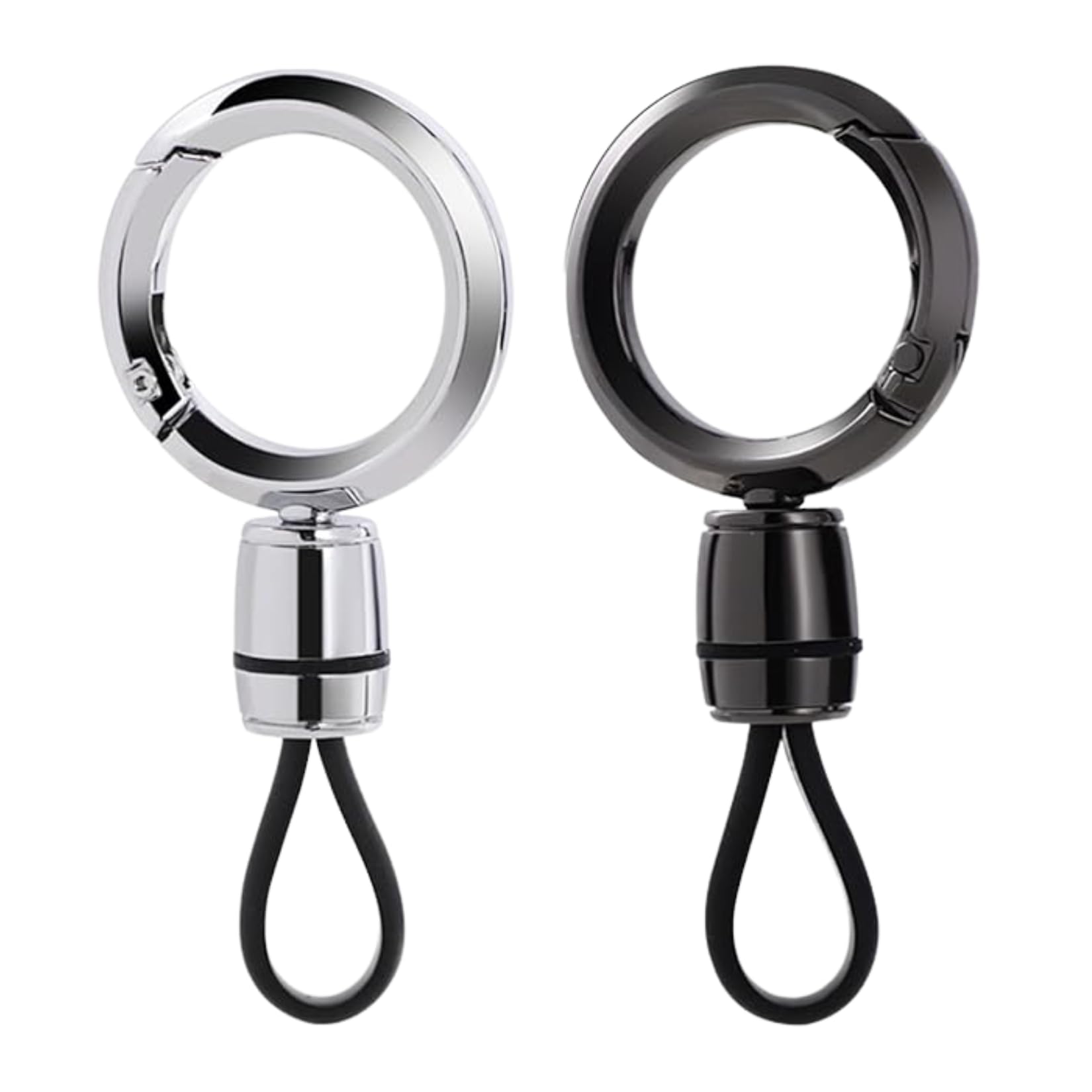 Quick Release Carabiner Clip Keychain, Zinc Alloy with TPU Lanyard, Silver and Black, Anti-Lost Design, 2 Pack-image-36