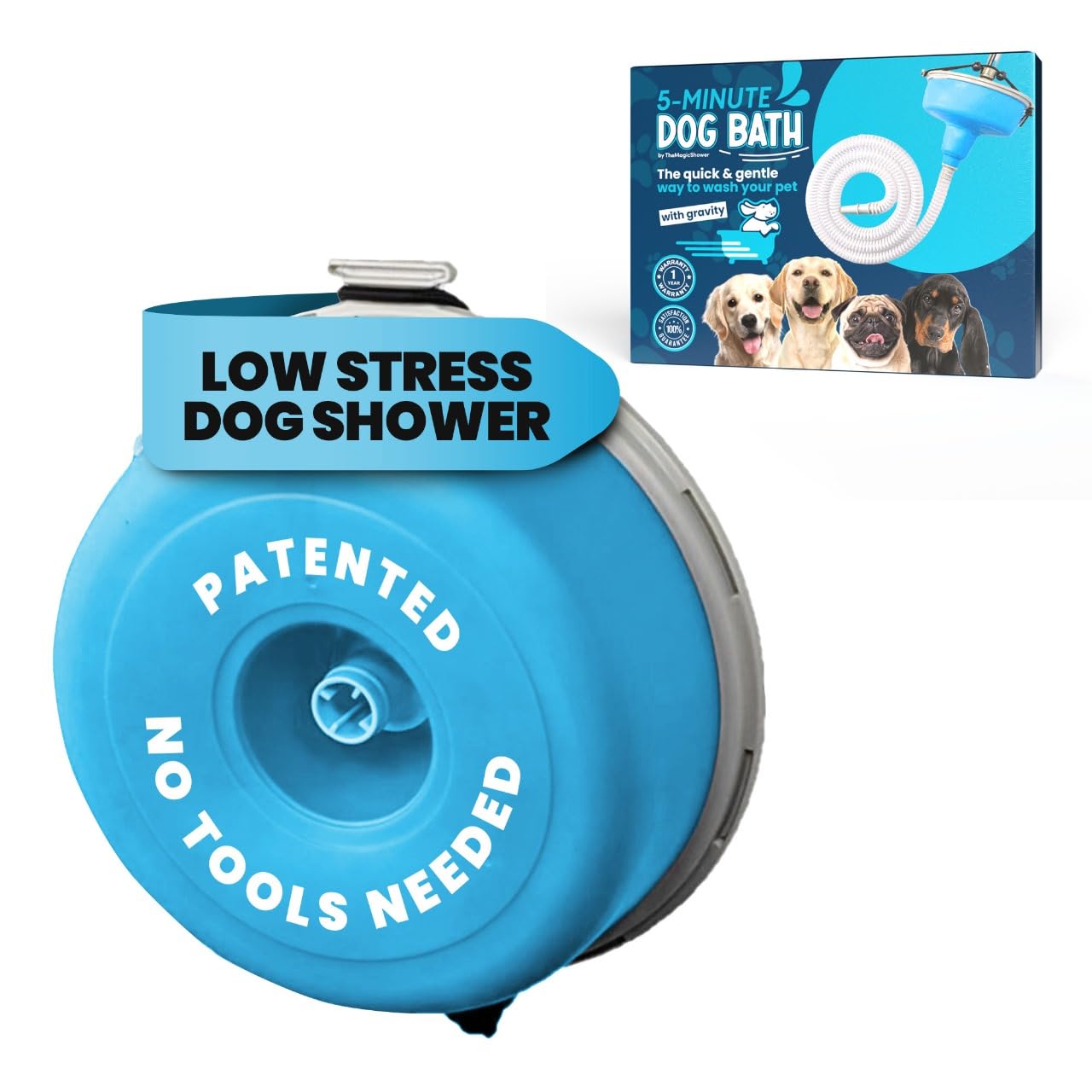 5-MinutePetBath Dog Bath Hose Attachment - Shower Head Accessory for Dog Washing - Low Stress Pet Shower - Portable Wash Station for Grooming, Rinse & Cleaning - Attachable Bathing Essential - Blue