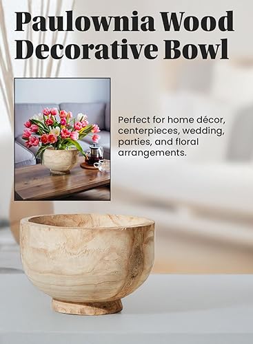 Miniatura 6 de Serene Spaces Living Cuenco decorativo de madera de Paulownia, cuenco redondo de madera hecho a mano para decoración del hogar, centros de mesa,