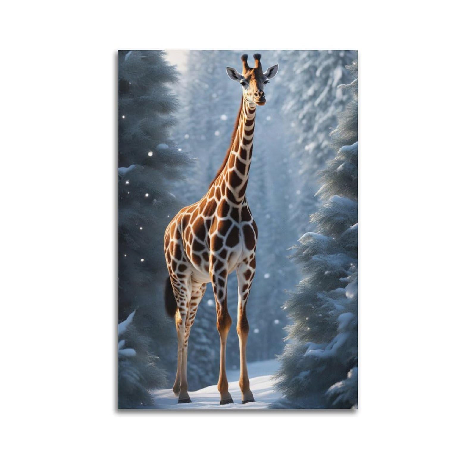 ZSZWHJ Animal Poster Giraffe in The Snow Artwork Poster Decorative Painting Canvas Wall Posters And Art Picture Print Modern Family Bedroom Decor Posters 12x18inch(30x45cm)