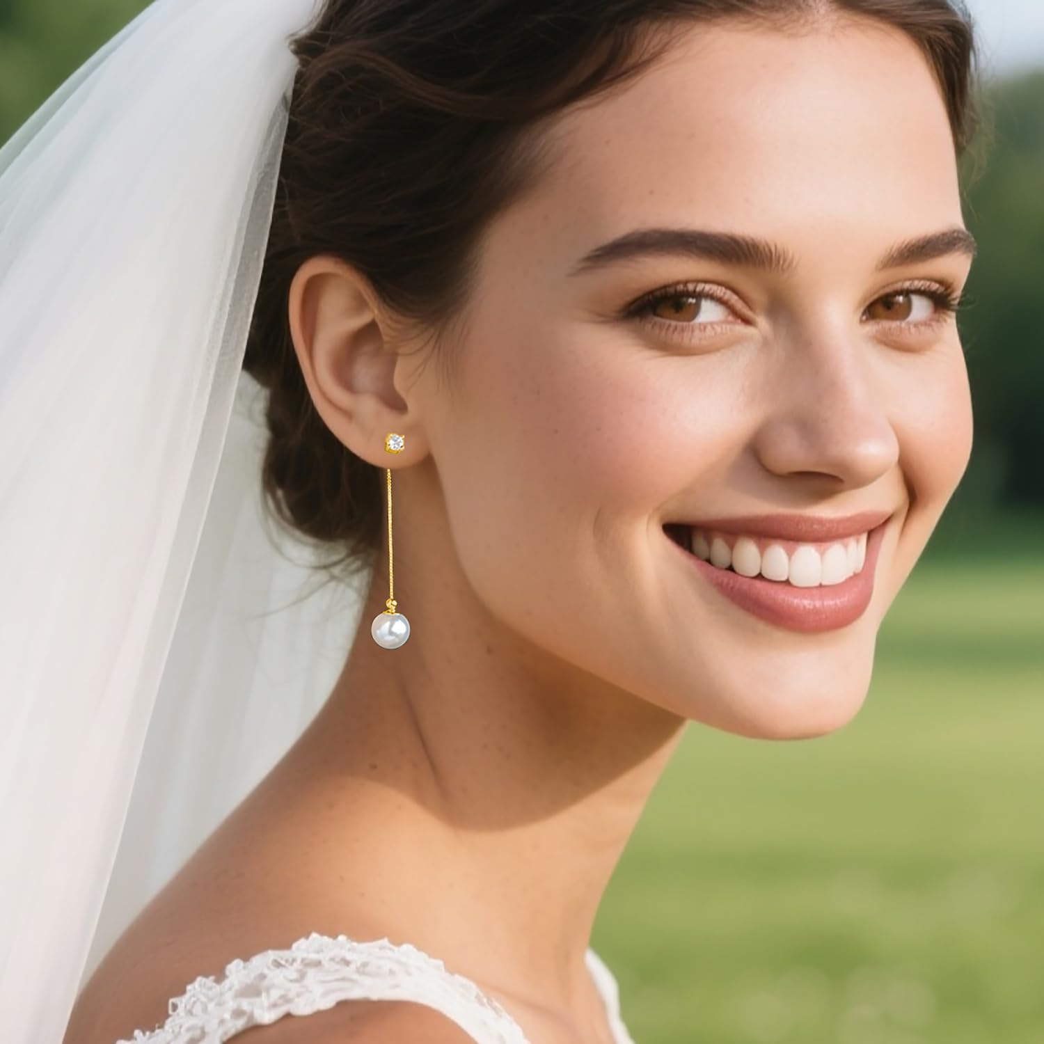 Reffeer Solid 925 Sterling Silver Pearl Earrings Drop for Women Teen Girls Pearl Dangle Earrings CZ Studs Wedding Bridal Dangle Earrings - Image 2